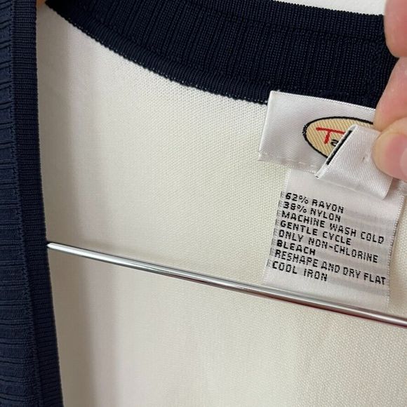 Vintage Talbots Open Front Cardigan Sweater Size M Blue Cream Nautical Preppy - Picture 4 of 8